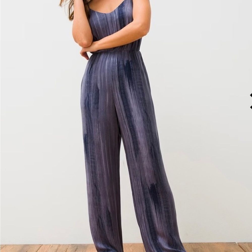 Soma Wknd Rayon Challis Bra Jumpsuit in Blue Ombre Vertical Stripe